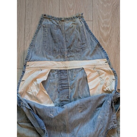 Sanforized Denim Overalls VTG 50s Repaired Distressed Thrashed Faded 35" Waist - Picture 15 of 16